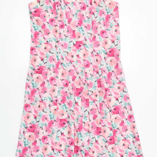 Preworn Womens Pink Floral Polyester A-Line Size 16 Sweetheart Zip