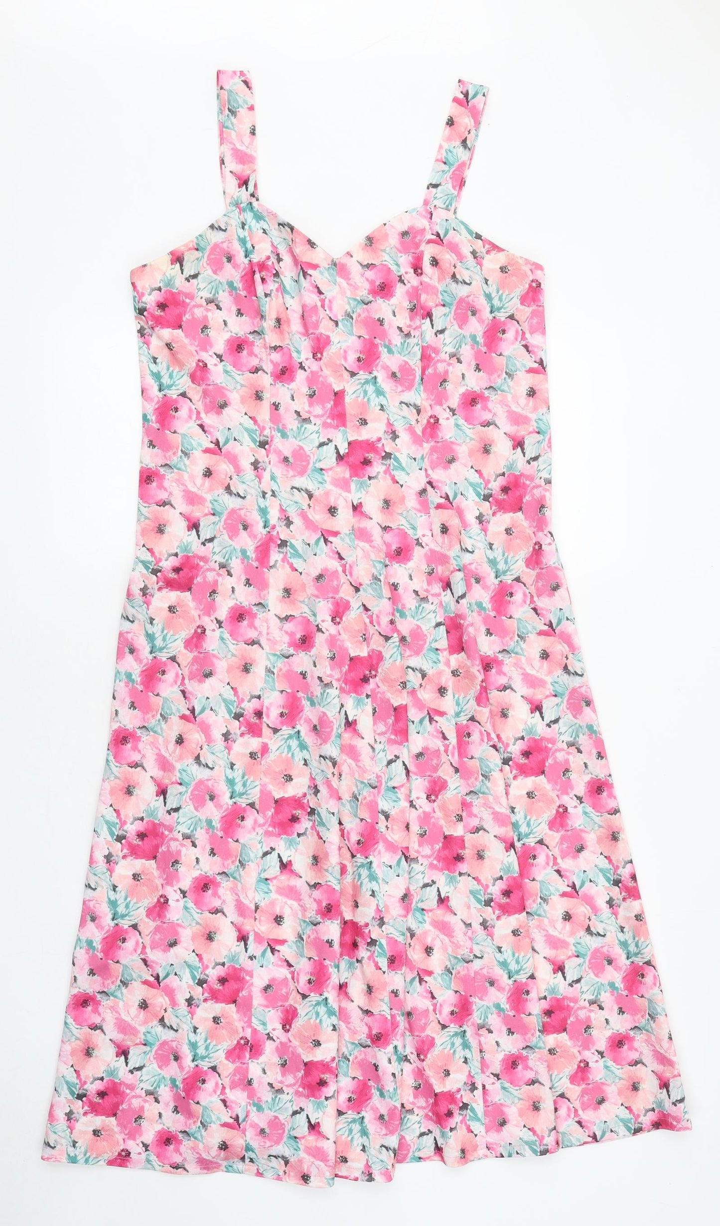 Preworn Womens Pink Floral Polyester A-Line Size 16 Sweetheart Zip