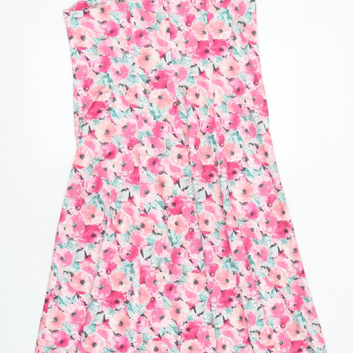 Preworn Womens Pink Floral Polyester A-Line Size 16 Sweetheart Zip