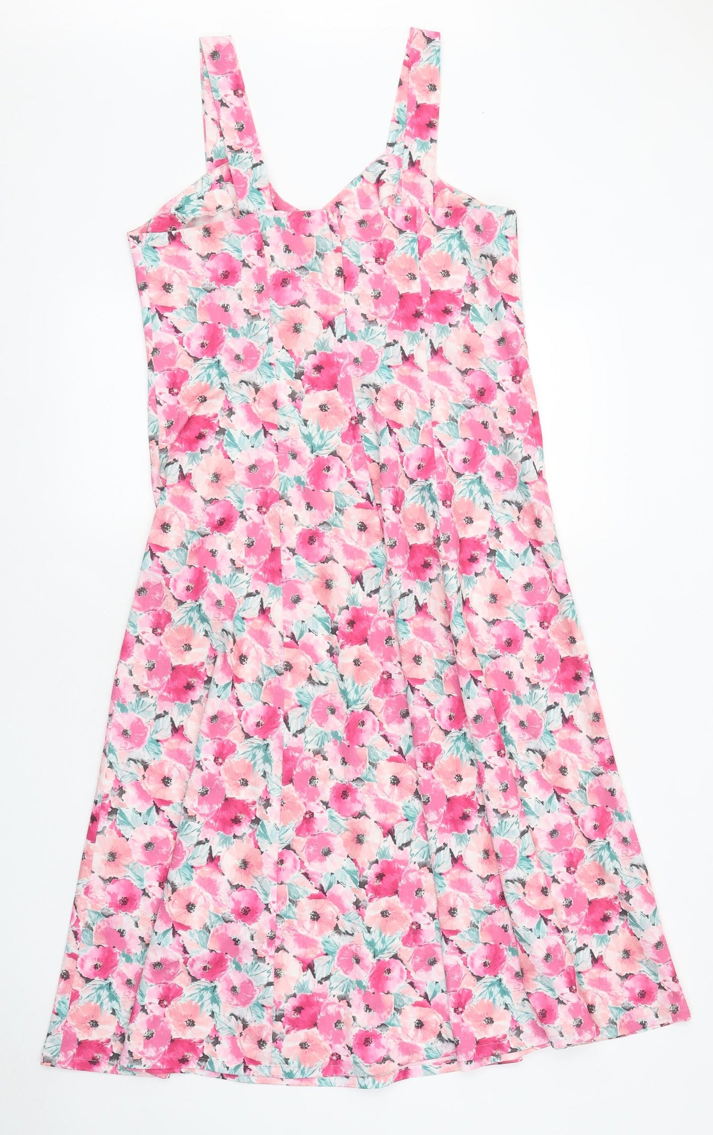 Preworn Womens Pink Floral Polyester A-Line Size 16 Sweetheart Zip