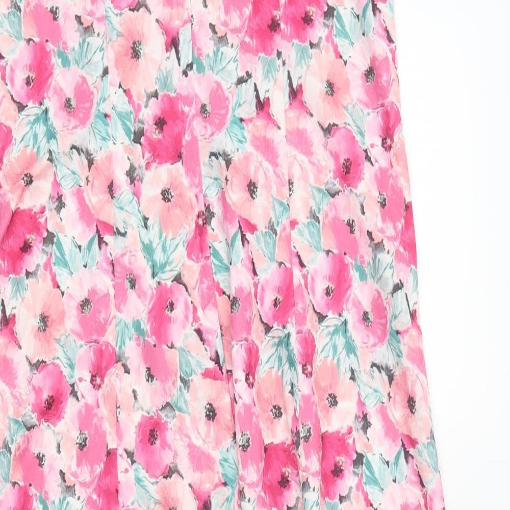 Preworn Womens Pink Floral Polyester A-Line Size 16 Sweetheart Zip