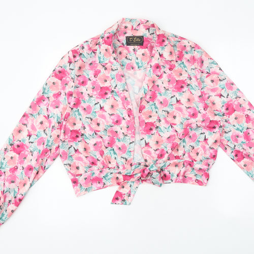 D'elle Womens Pink Floral Polyester Kimono Blouse Size 16 V-Neck