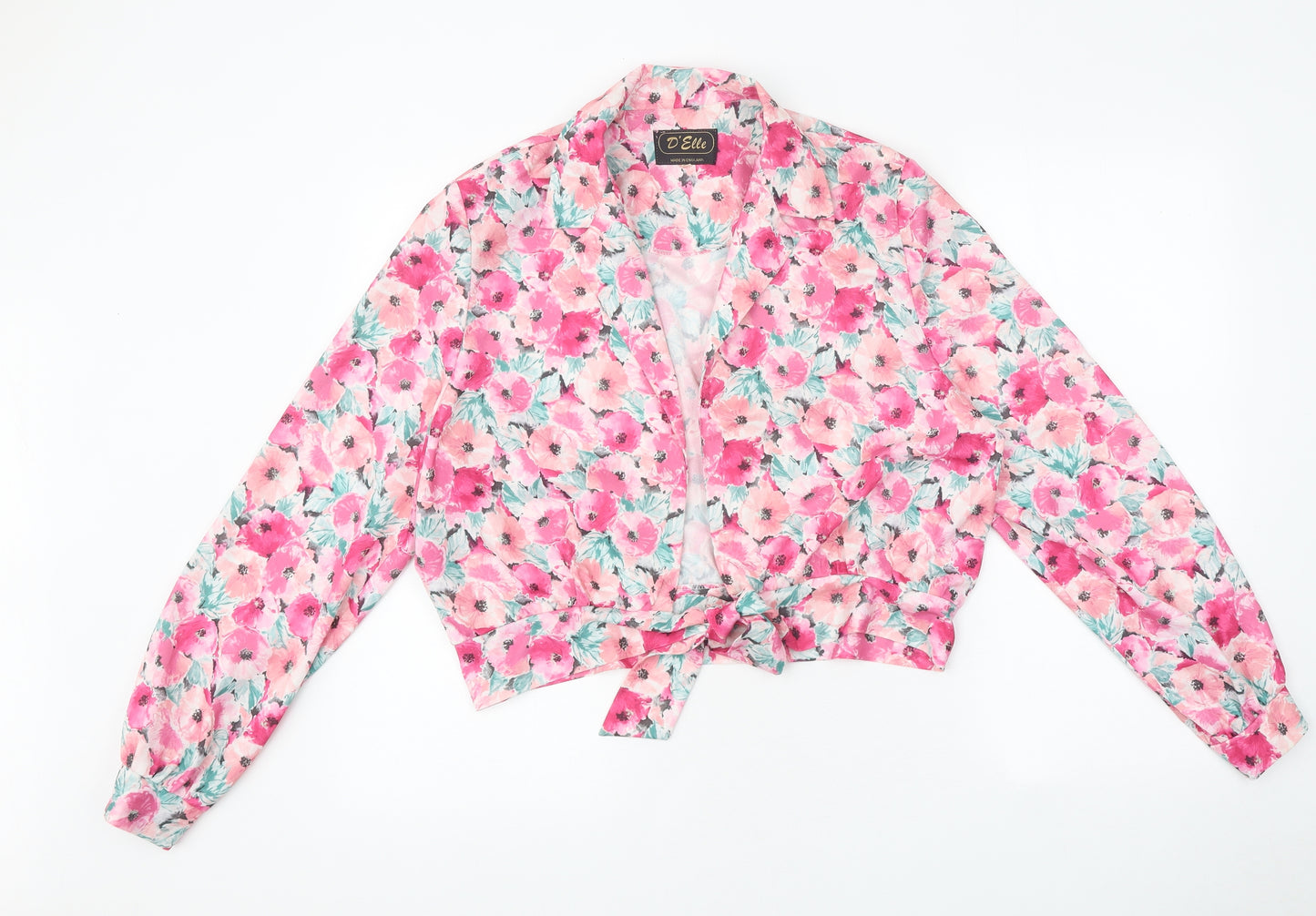 D'elle Womens Pink Floral Polyester Kimono Blouse Size 16 V-Neck
