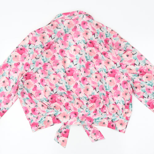 D'elle Womens Pink Floral Polyester Kimono Blouse Size 16 V-Neck