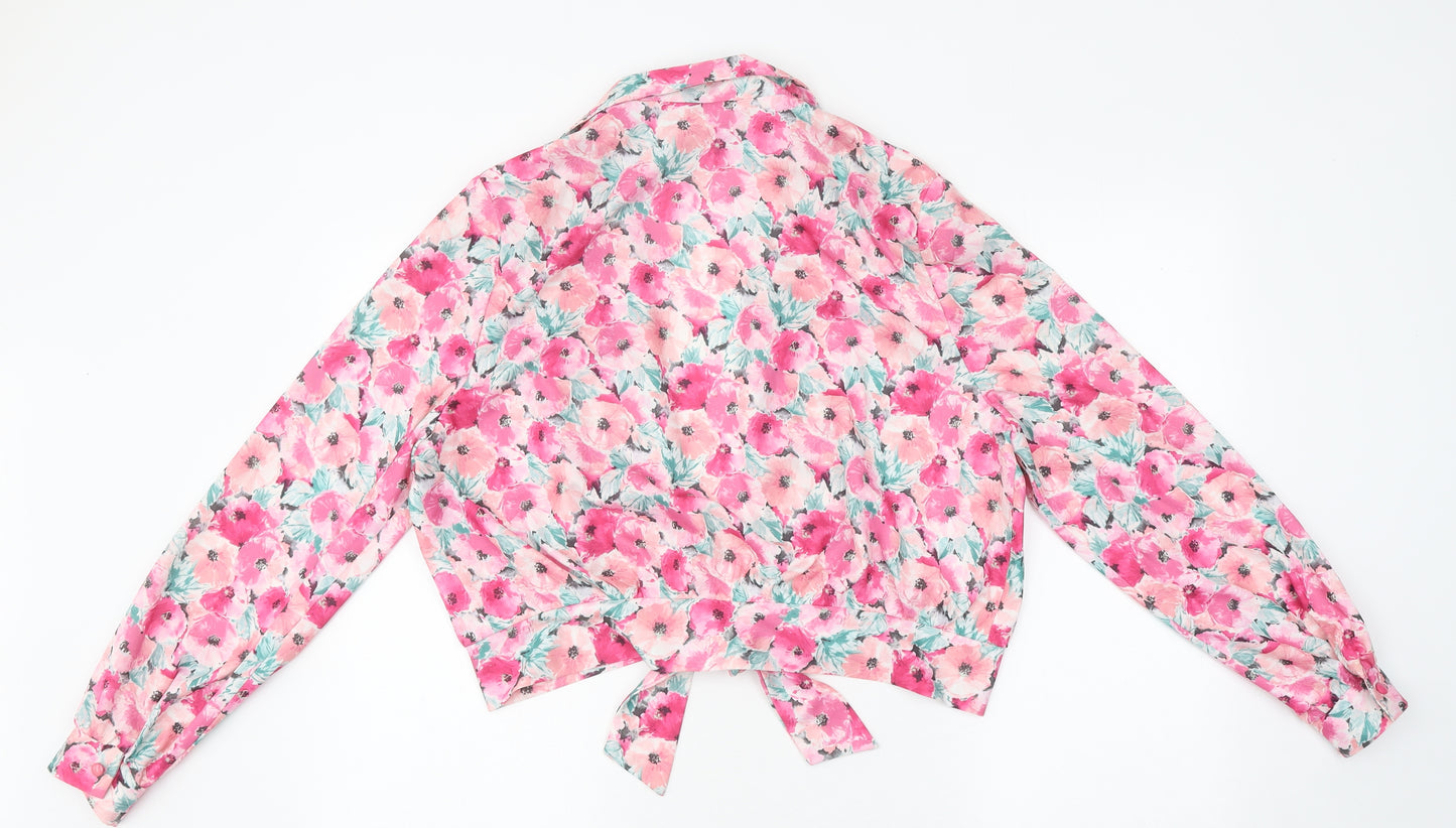 D'elle Womens Pink Floral Polyester Kimono Blouse Size 16 V-Neck