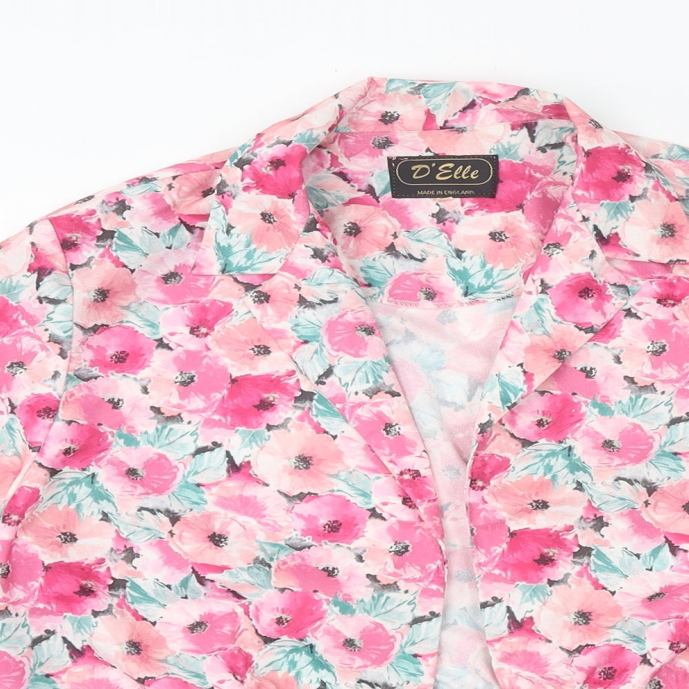 D'elle Womens Pink Floral Polyester Kimono Blouse Size 16 V-Neck
