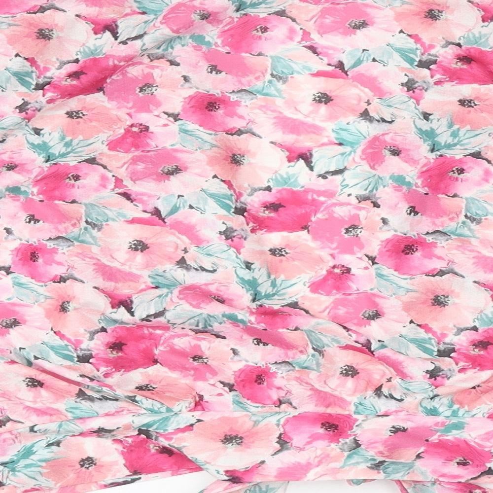 D'elle Womens Pink Floral Polyester Kimono Blouse Size 16 V-Neck