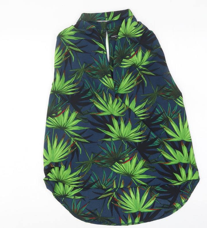 Dorothy Perkins Womens Blue Floral Polyester Basic Tank Size 12 High Neck