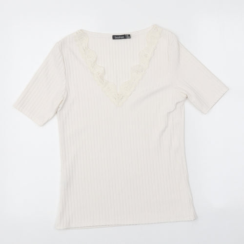 Boohoo Womens White Polyester Basic Polo Size 8 V-Neck