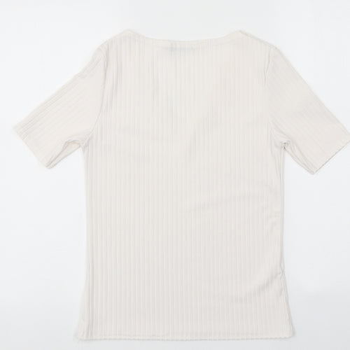 Boohoo Womens White Polyester Basic Polo Size 8 V-Neck