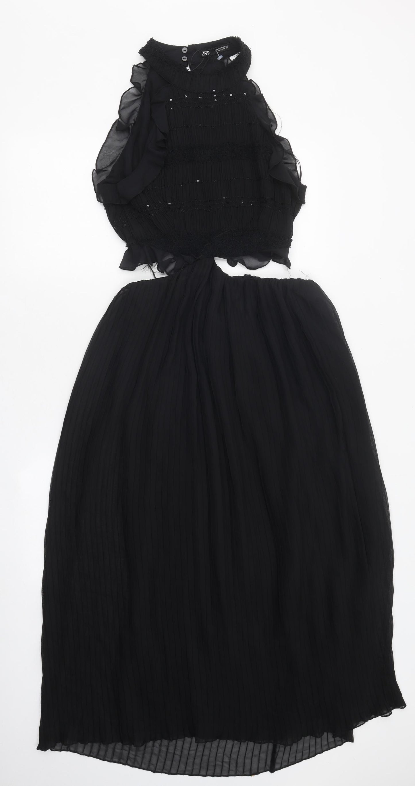 Zara Womens Black Polyester Maxi Size M High Neck Zip