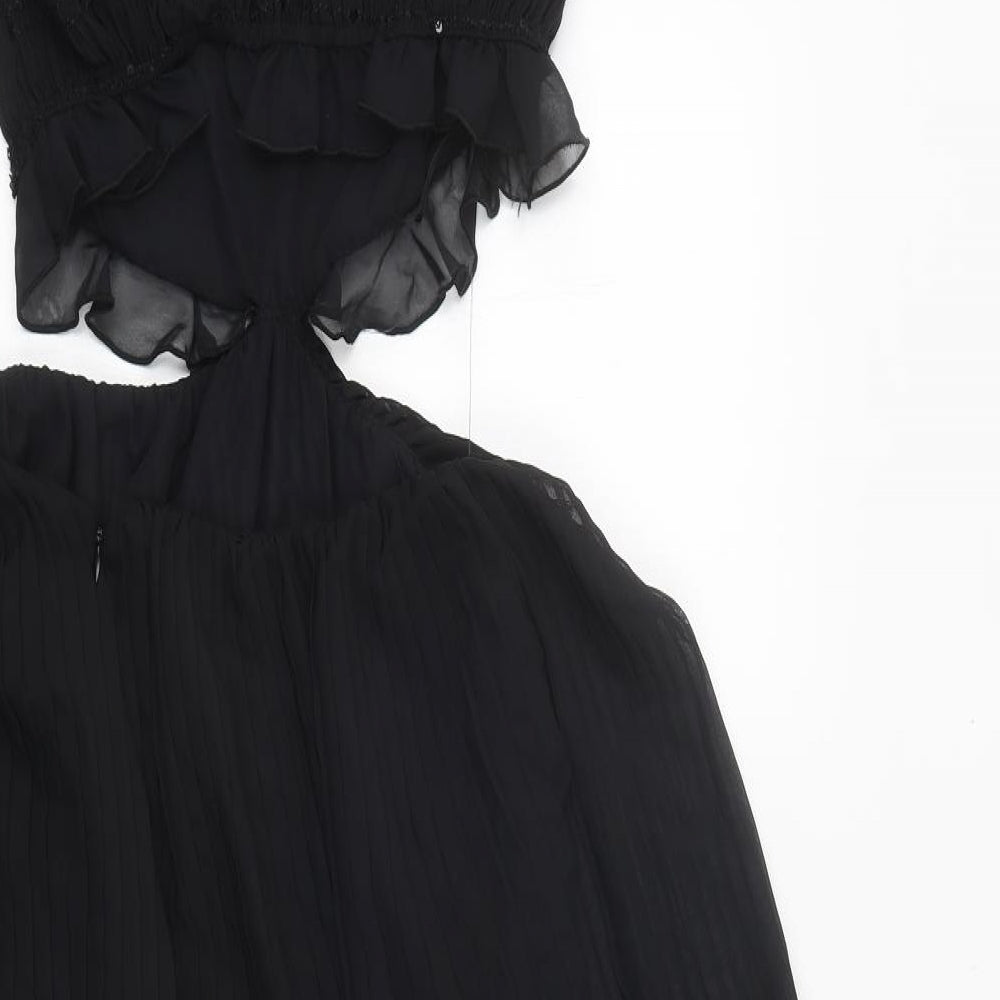 Zara Womens Black Polyester Maxi Size M High Neck Zip