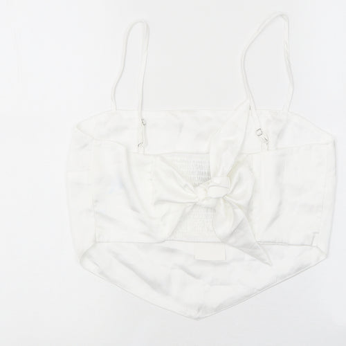 Stradivarius Womens White Polyester Cropped T-Shirt Size L Round Neck