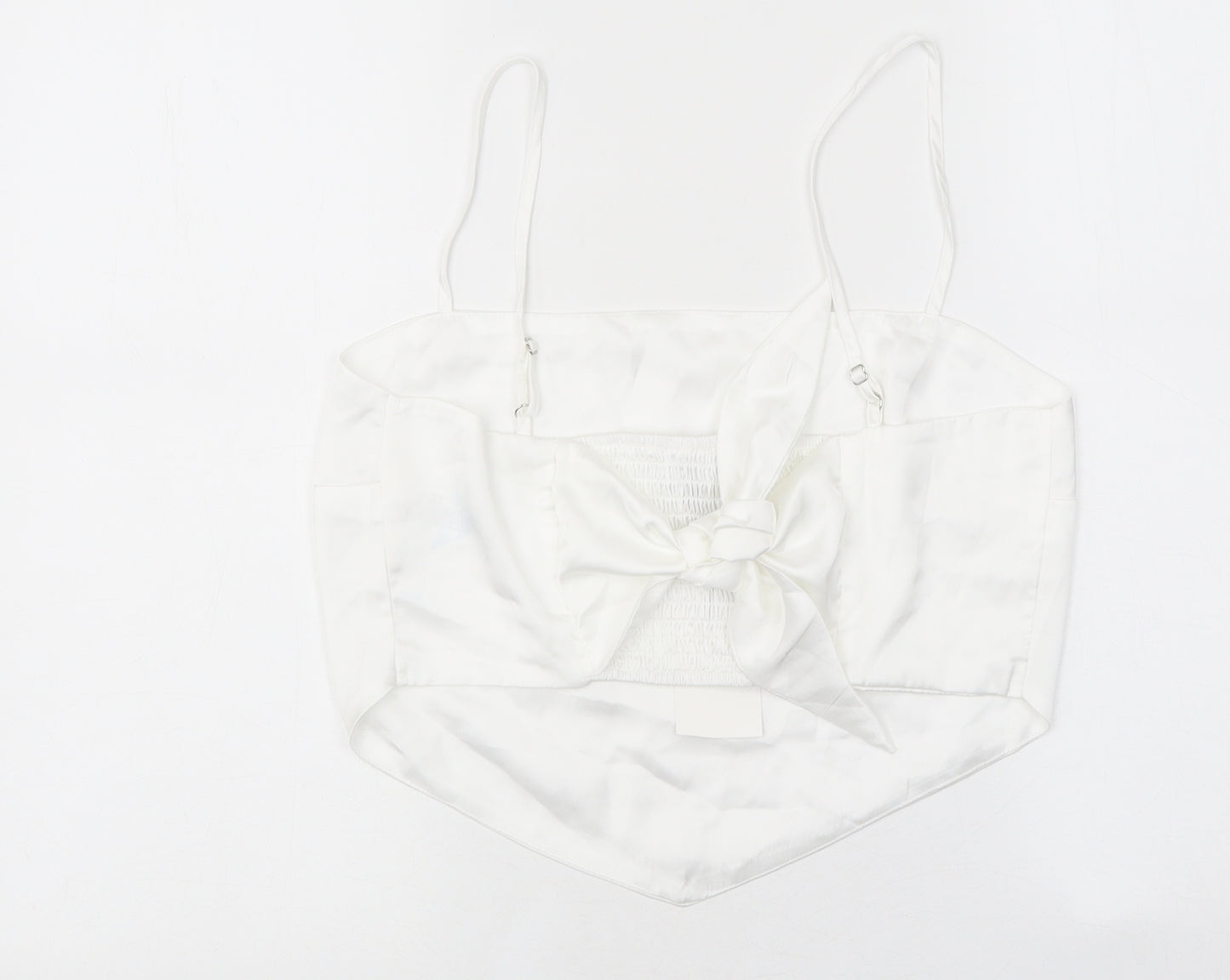 Stradivarius Womens White Polyester Cropped T-Shirt Size L Round Neck