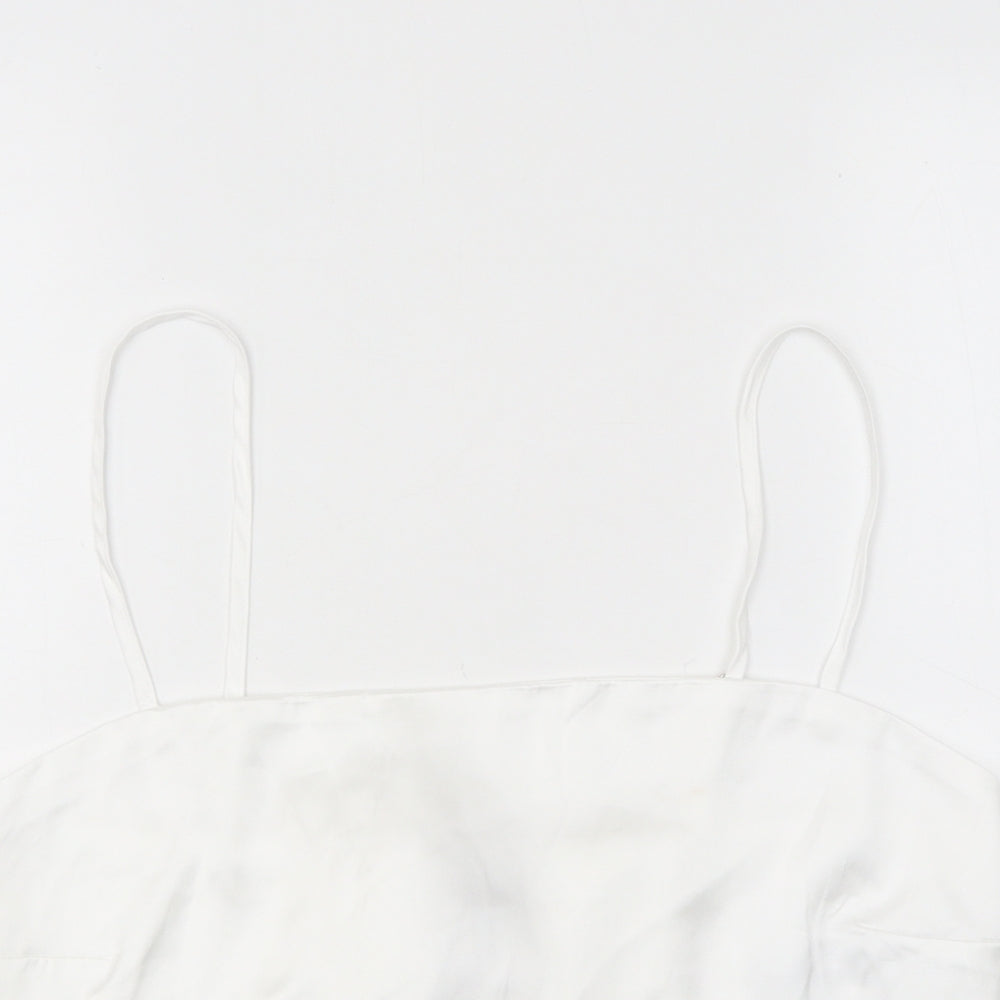 Stradivarius Womens White Polyester Cropped T-Shirt Size L Round Neck