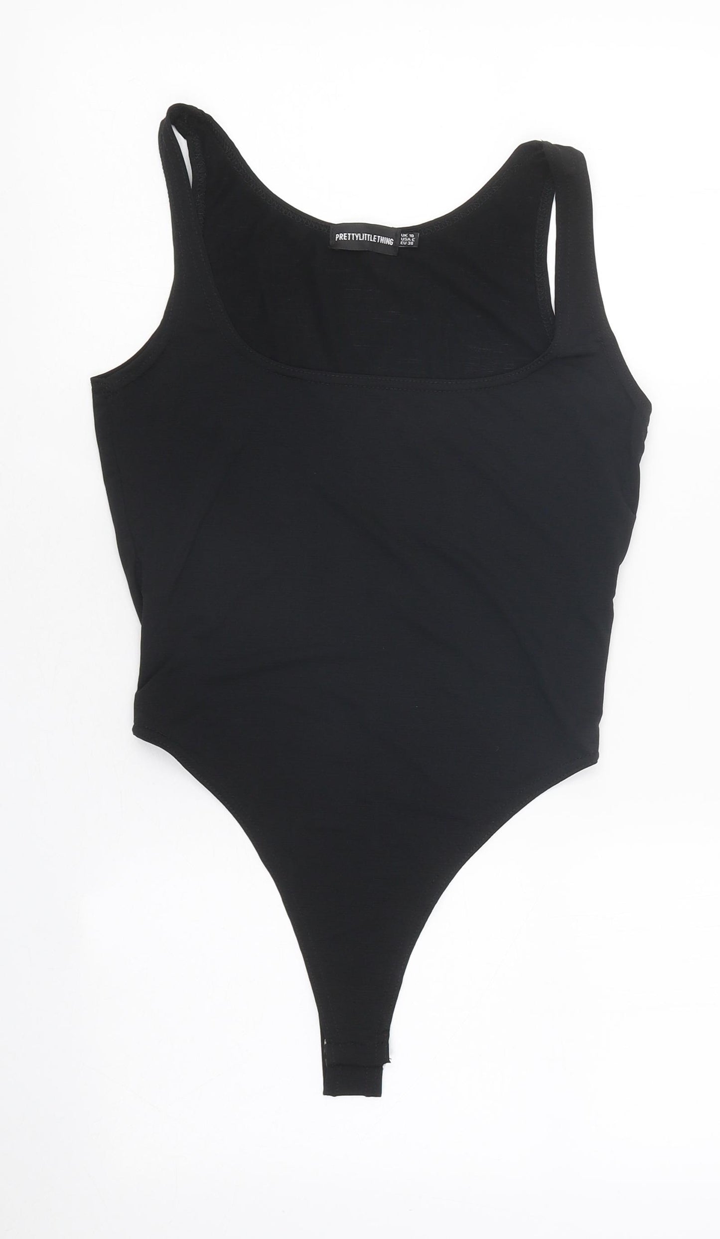PRETTYLITTLETHING Womens Black Polyester Bodysuit One-Piece Size 10 Snap