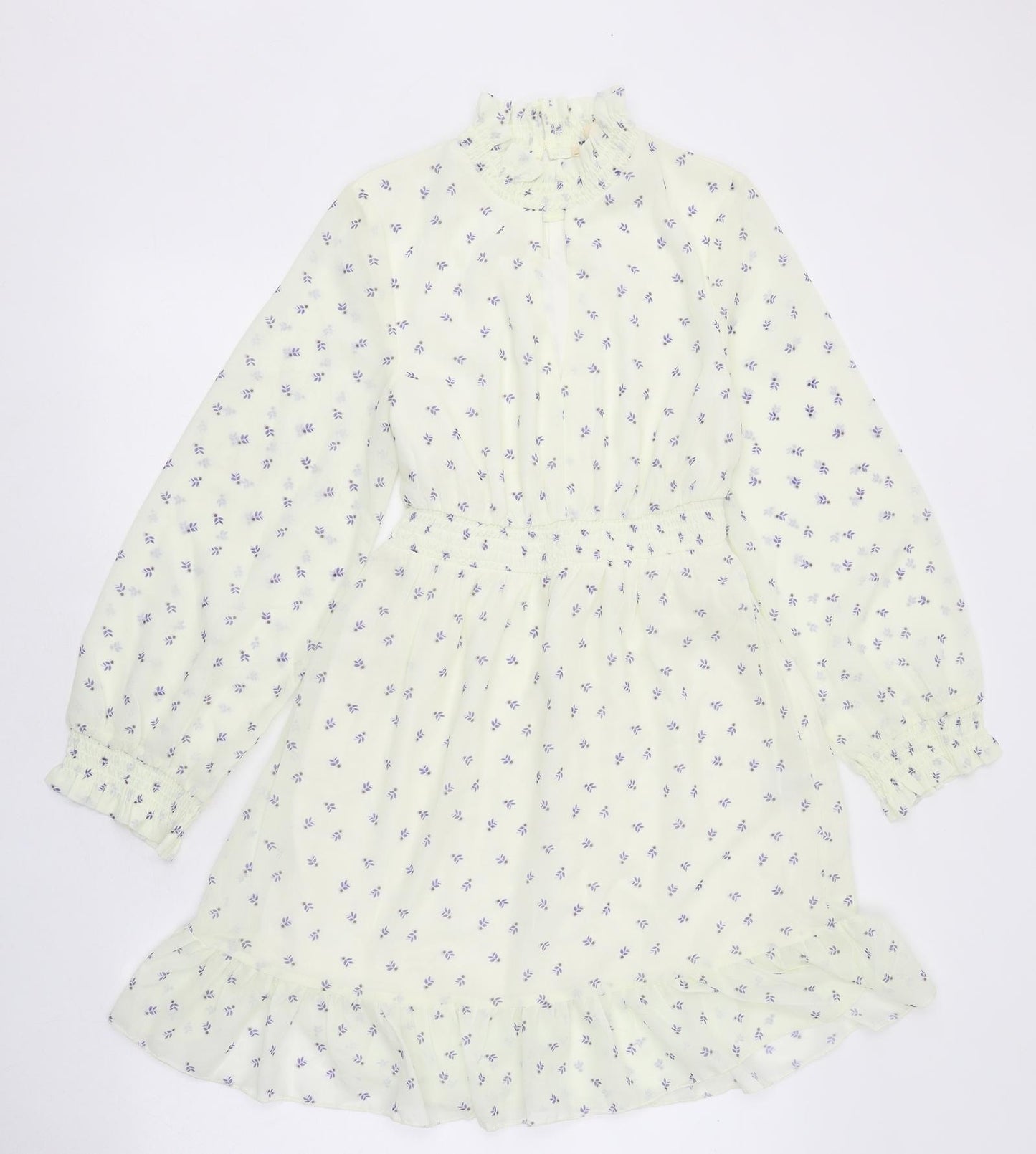 Rebellion Womens White Floral Polyester Skater Dress Size S High Neck Button