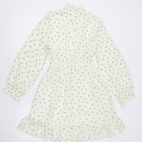 Rebellion Womens White Floral Polyester Skater Dress Size S High Neck Button