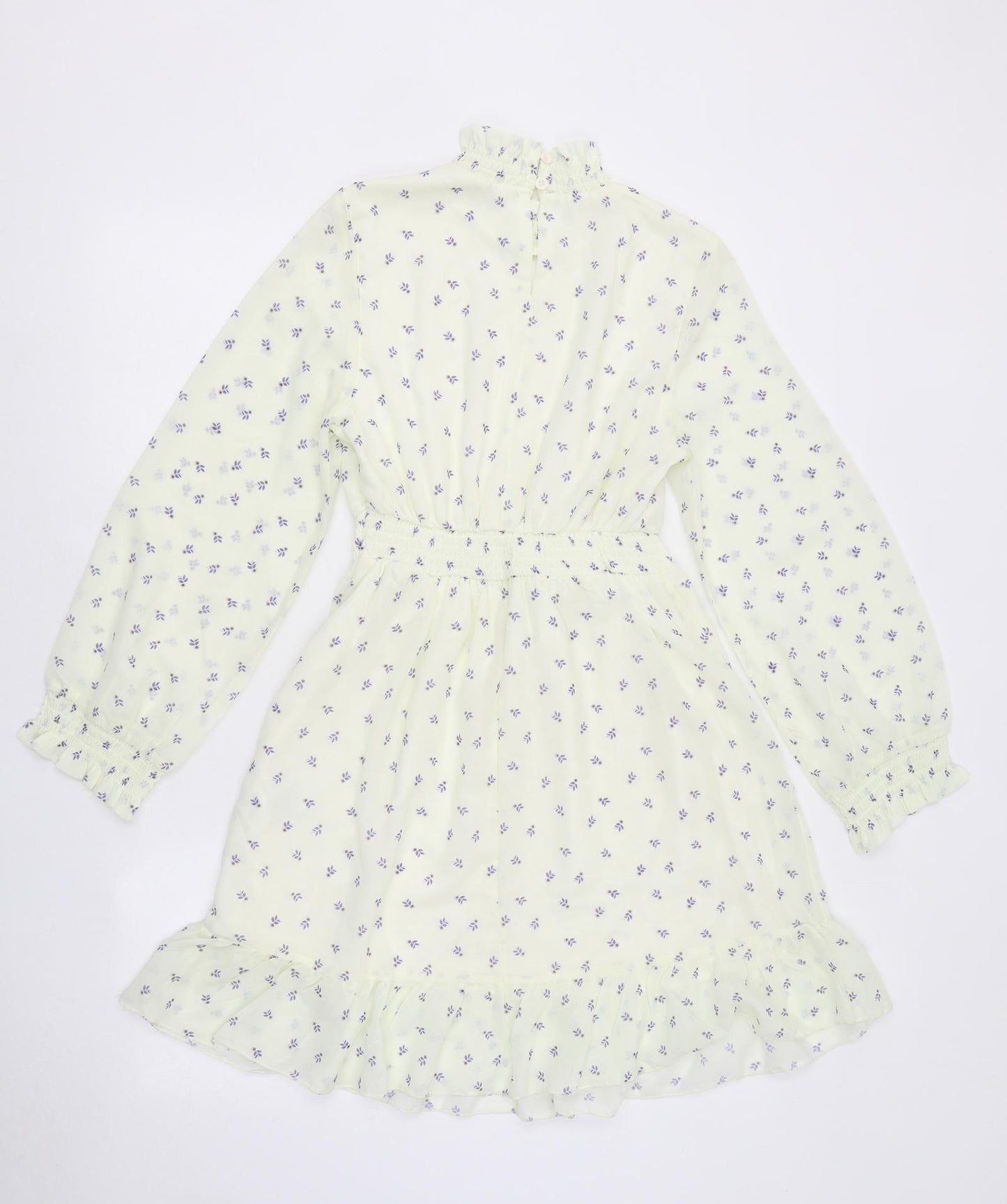Rebellion Womens White Floral Polyester Skater Dress Size S High Neck Button