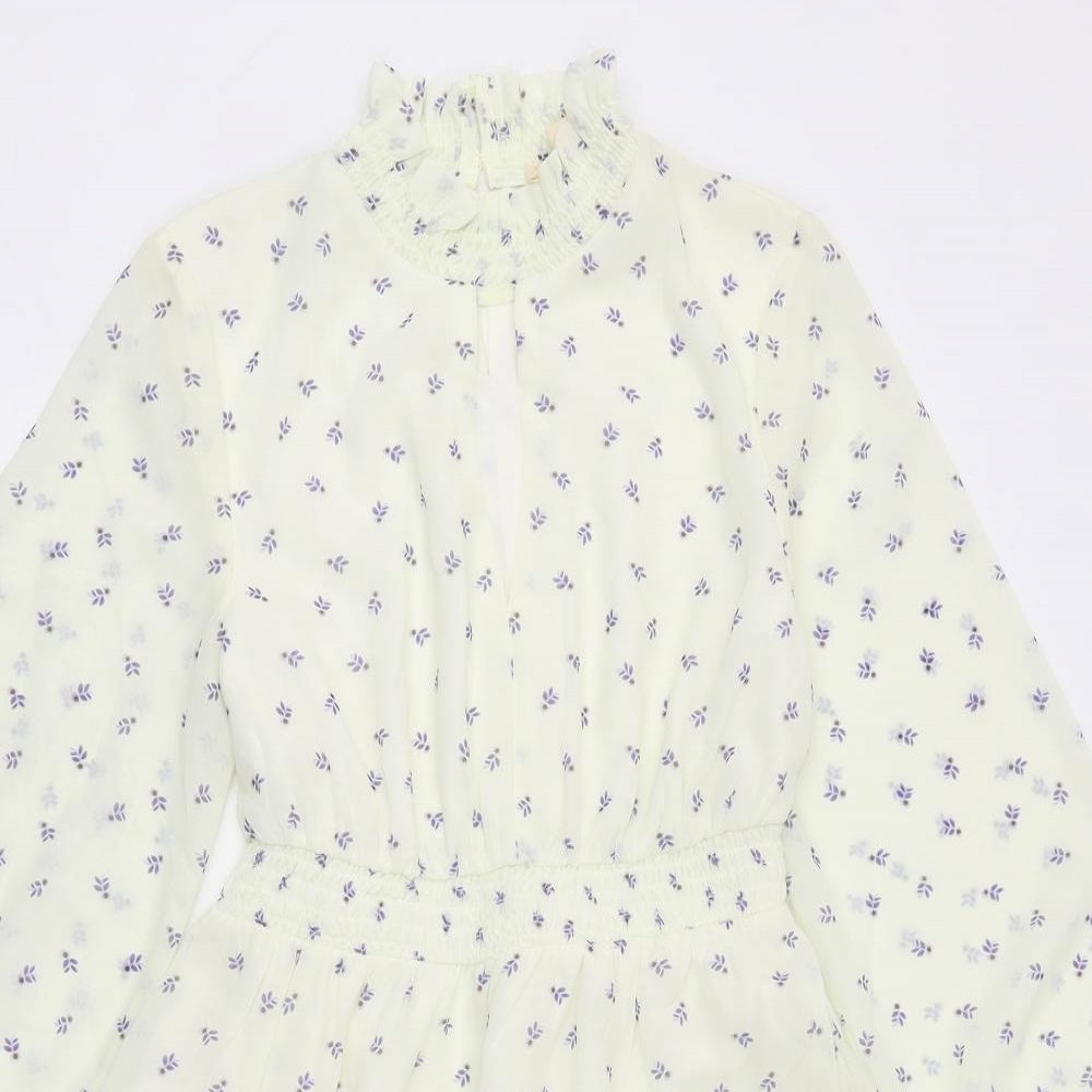Rebellion Womens White Floral Polyester Skater Dress Size S High Neck Button
