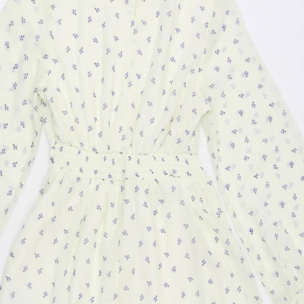 Rebellion Womens White Floral Polyester Skater Dress Size S High Neck Button