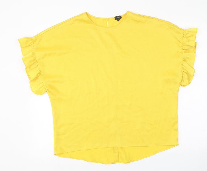 River Island Womens Yellow Polyester Basic T-Shirt Size S Round Neck