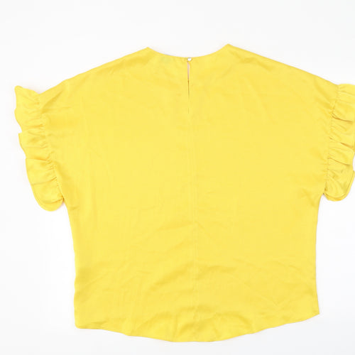 River Island Womens Yellow Polyester Basic T-Shirt Size S Round Neck