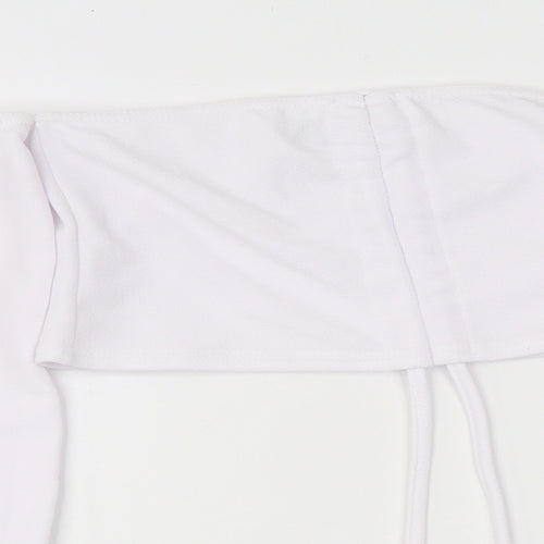 PRETTYLITTLETHING Womens White Polyester Cropped Blouse Size 8 Off the Shoulder - Ruched Detail