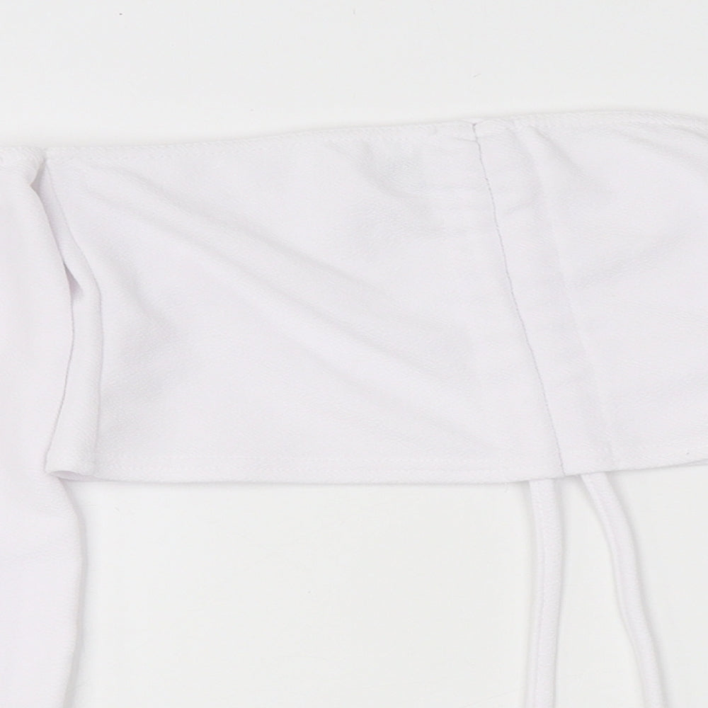 PRETTYLITTLETHING Womens White Polyester Cropped Blouse Size 8 Off the Shoulder - Ruched Detail