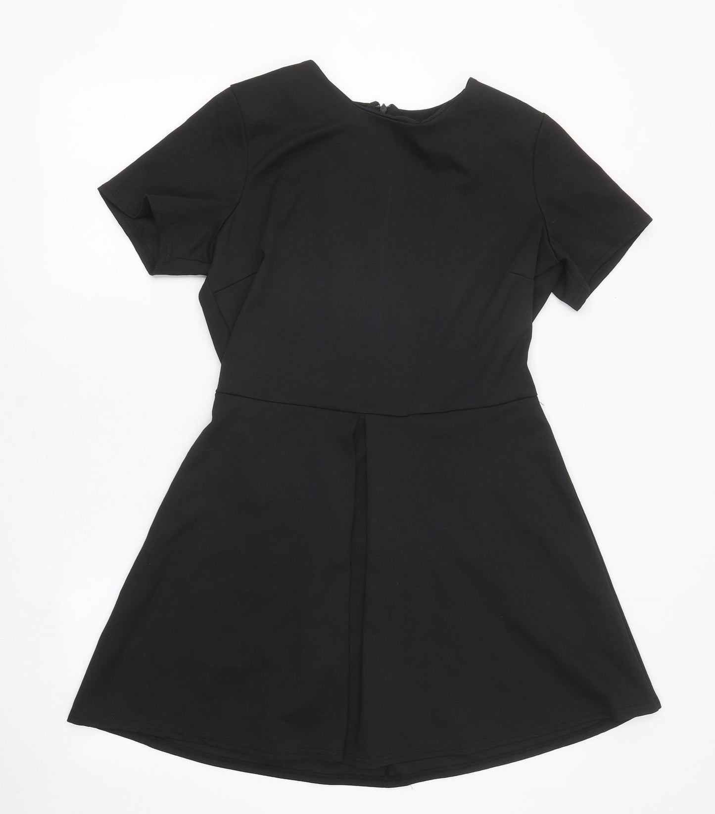 I SAW IT FIRST Womens Black Polyester Skater Dress Size 14 Round Neck Zip
