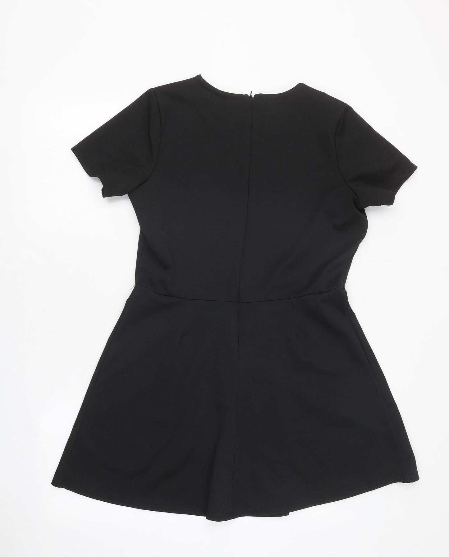I SAW IT FIRST Womens Black Polyester Skater Dress Size 14 Round Neck Zip