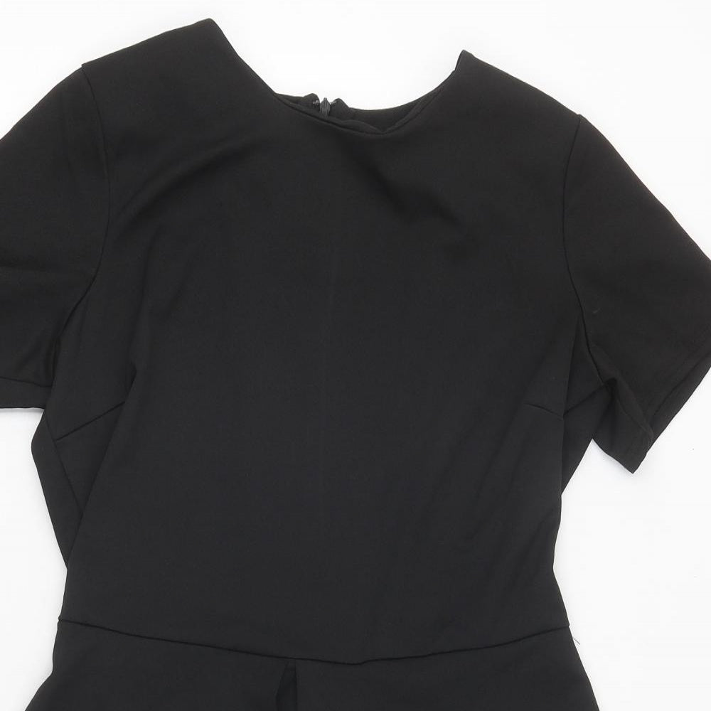 I SAW IT FIRST Womens Black Polyester Skater Dress Size 14 Round Neck Zip