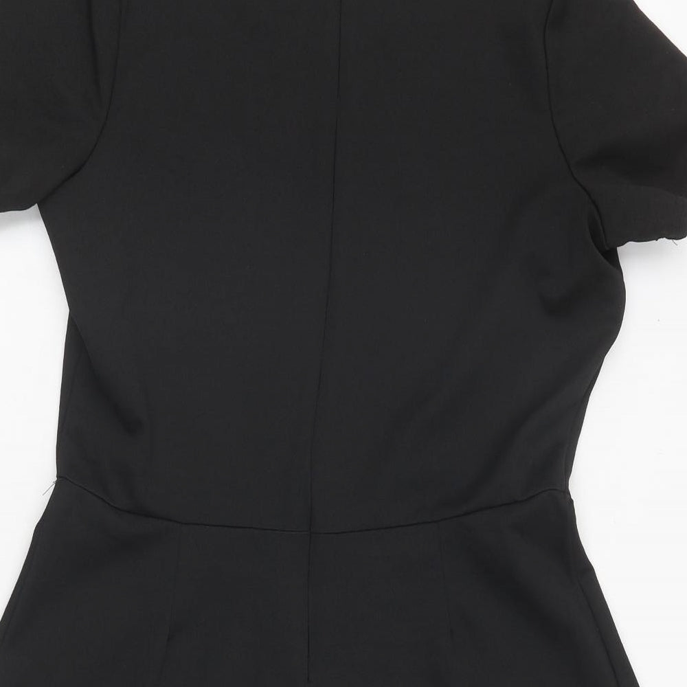 I SAW IT FIRST Womens Black Polyester Skater Dress Size 14 Round Neck Zip