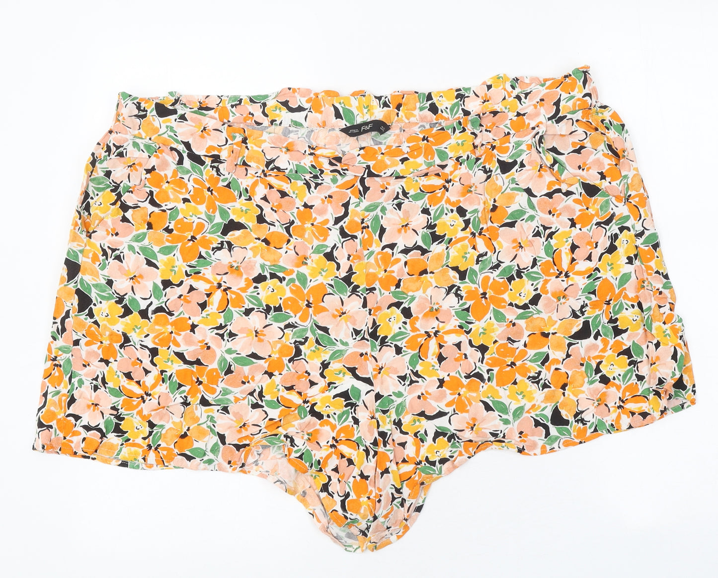 F&F Womens Orange Floral Viscose Bermuda Shorts Size 22 L16 in Regular Pull On