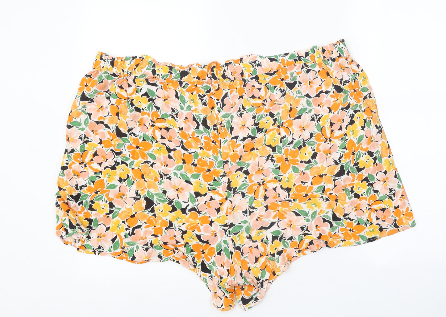 F&F Womens Orange Floral Viscose Bermuda Shorts Size 22 L16 in Regular Pull On