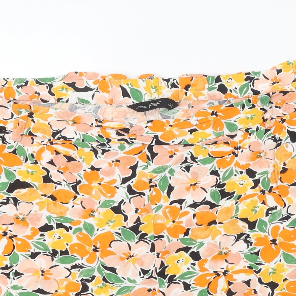 F&F Womens Orange Floral Viscose Bermuda Shorts Size 22 L16 in Regular Pull On