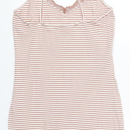 NEXT Womens Pink Striped Cotton Basic Tank Size 14 V-Neck - Lace Trim
