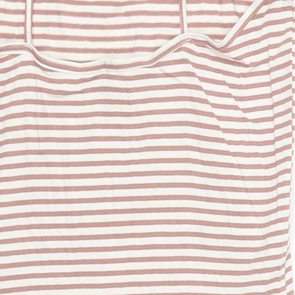 NEXT Womens Pink Striped Cotton Basic Tank Size 14 V-Neck - Lace Trim