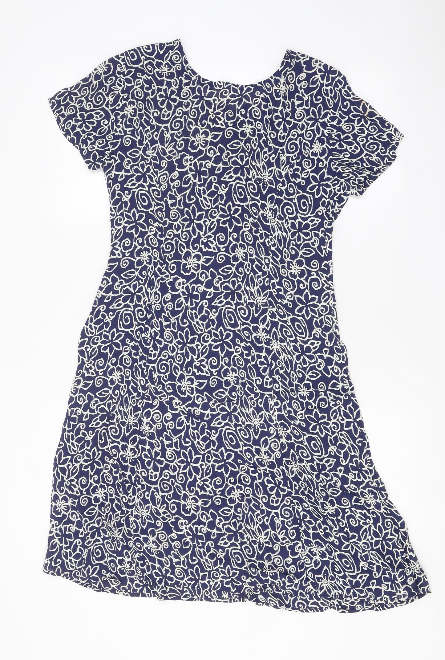 Richards Womens Blue Geometric Viscose Shirt Dress Size 10 Round Neck Button