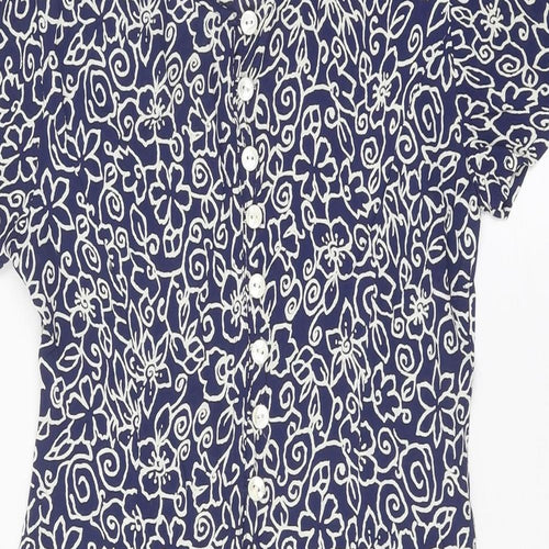 Richards Womens Blue Geometric Viscose Shirt Dress Size 10 Round Neck Button
