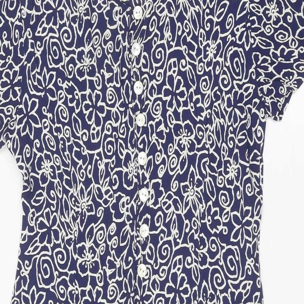 Richards Womens Blue Geometric Viscose Shirt Dress Size 10 Round Neck Button