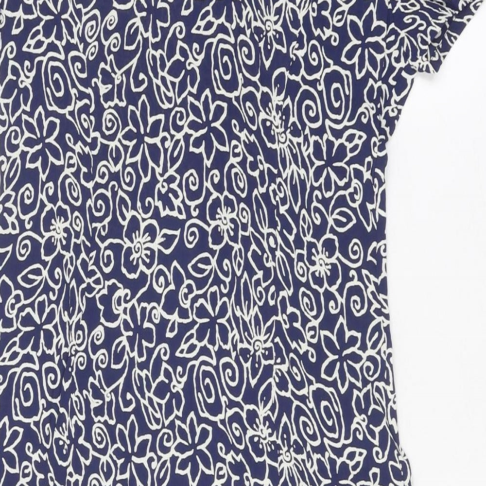 Richards Womens Blue Geometric Viscose Shirt Dress Size 10 Round Neck Button