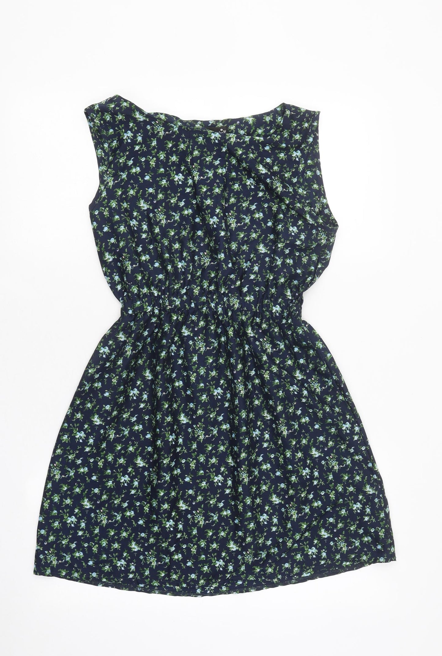 Mela London Womens Blue Geometric Polyester Skater Dress Size 10 Round Neck Pullover