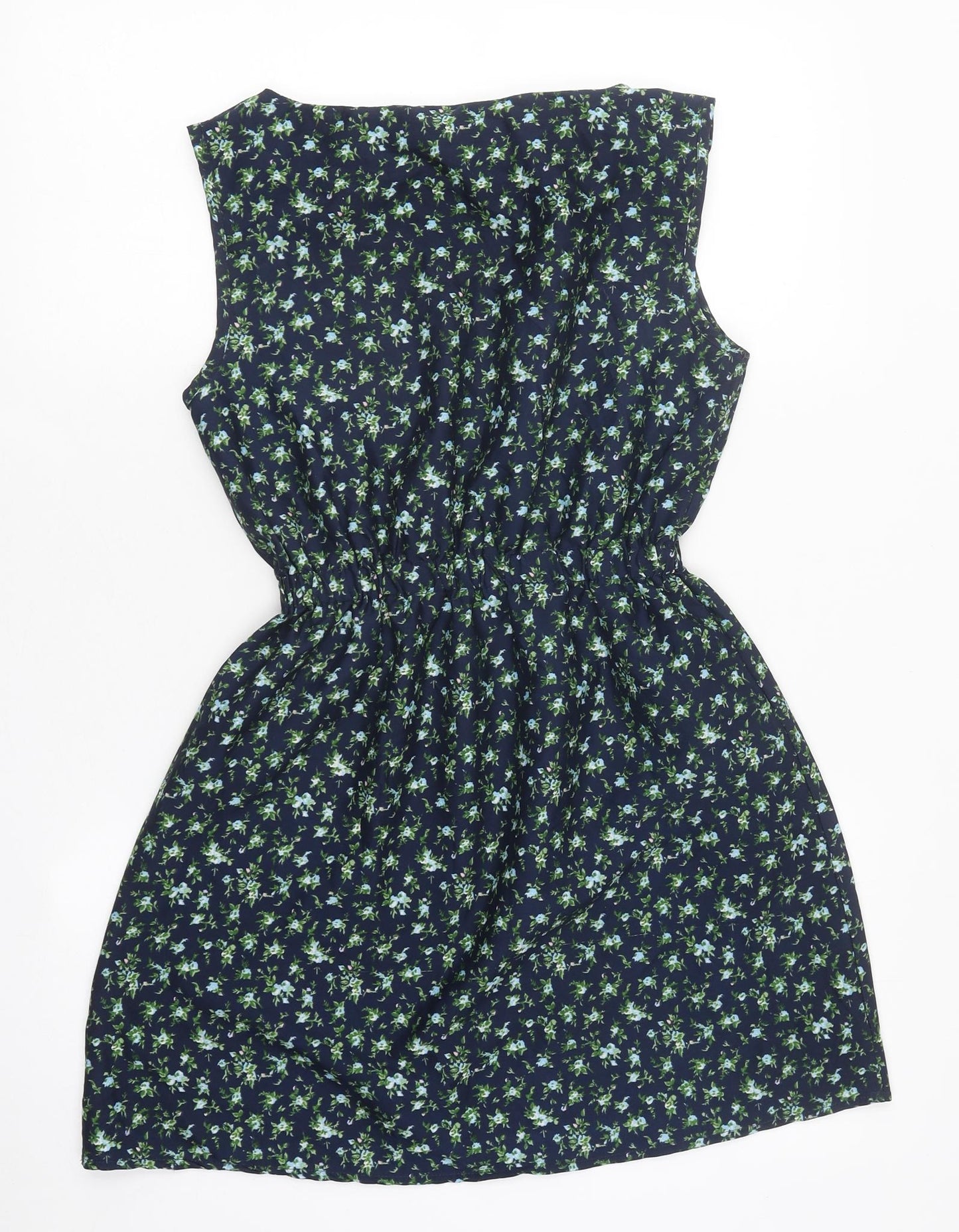Mela London Womens Blue Geometric Polyester Skater Dress Size 10 Round Neck Pullover