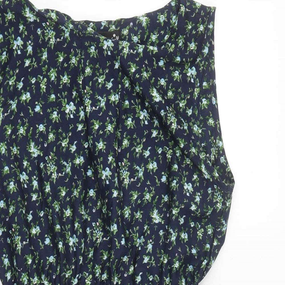 Mela London Womens Blue Geometric Polyester Skater Dress Size 10 Round Neck Pullover