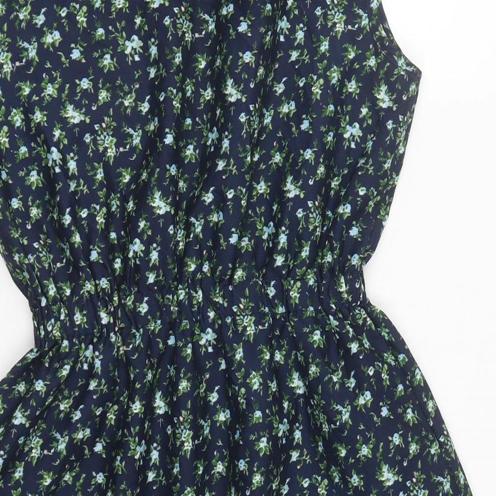 Mela London Womens Blue Geometric Polyester Skater Dress Size 10 Round Neck Pullover