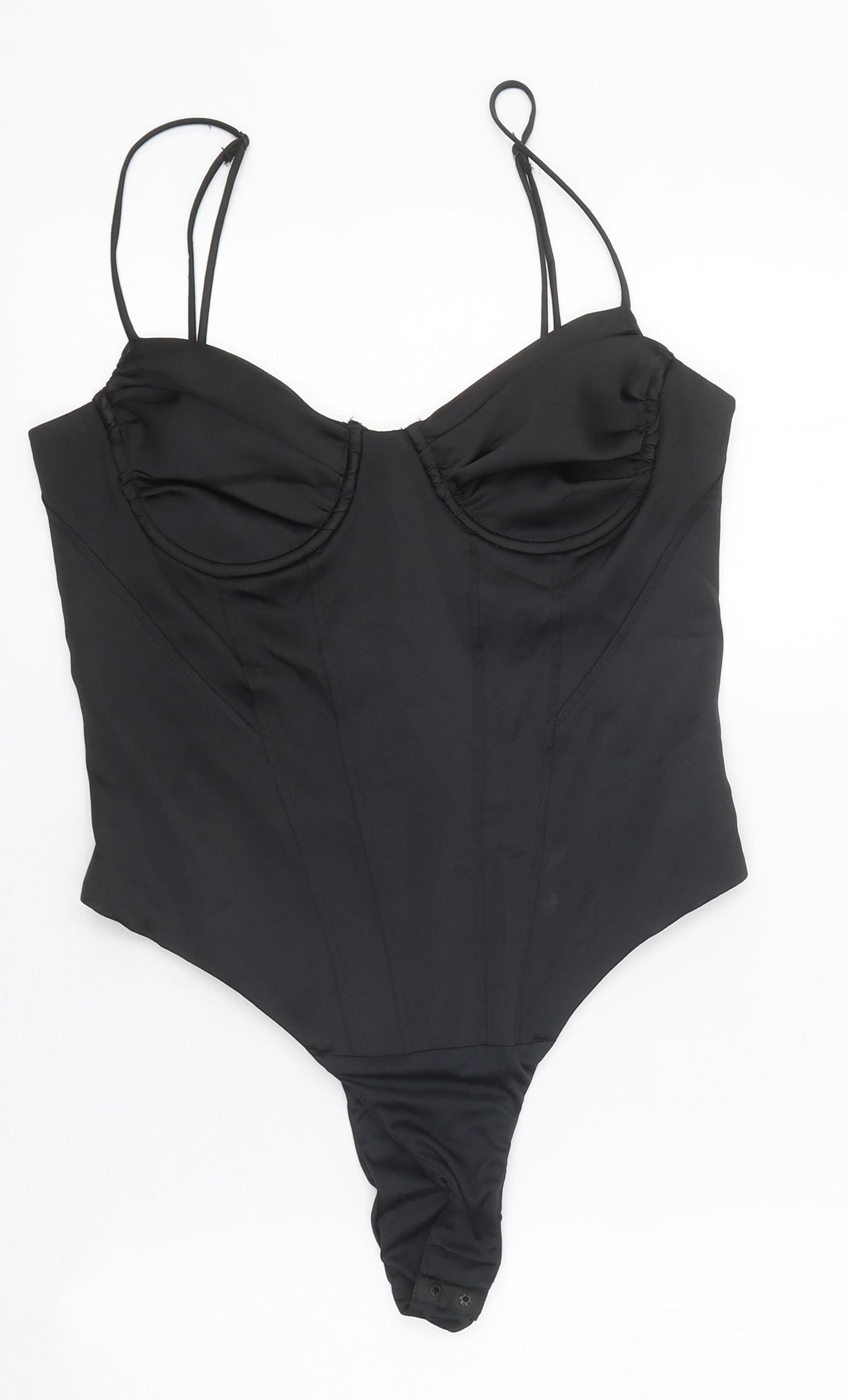 Zara Womens Black Polyester Bodysuit One-Piece Size M Snap
