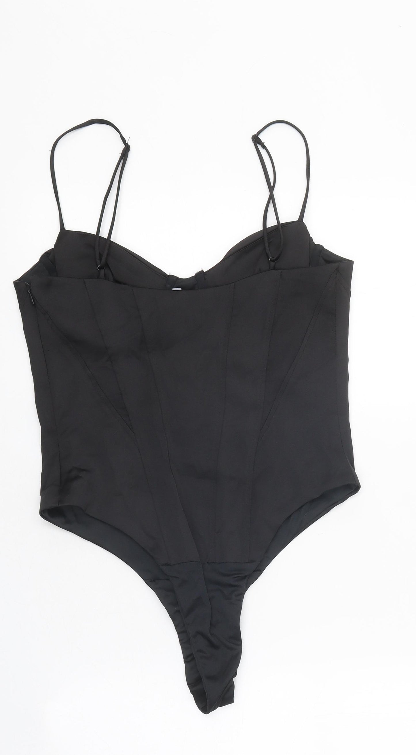 Zara Womens Black Polyester Bodysuit One-Piece Size M Snap