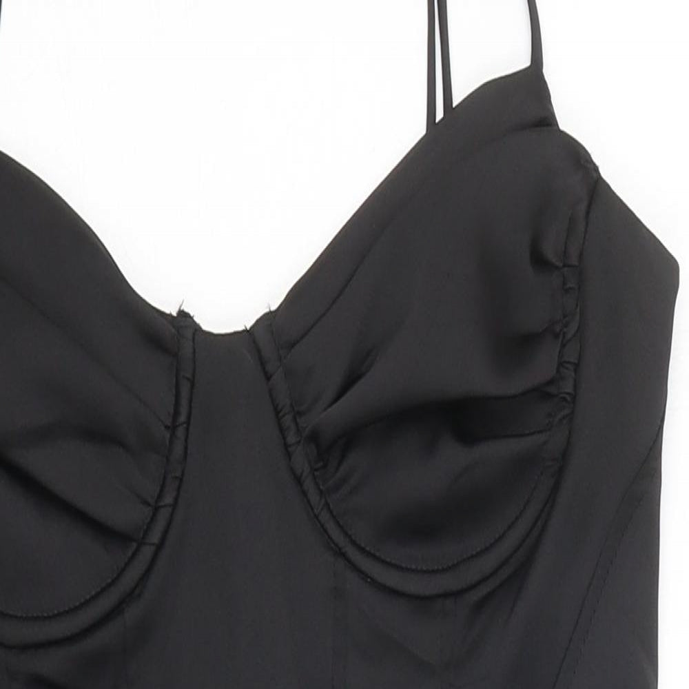 Zara Womens Black Polyester Bodysuit One-Piece Size M Snap