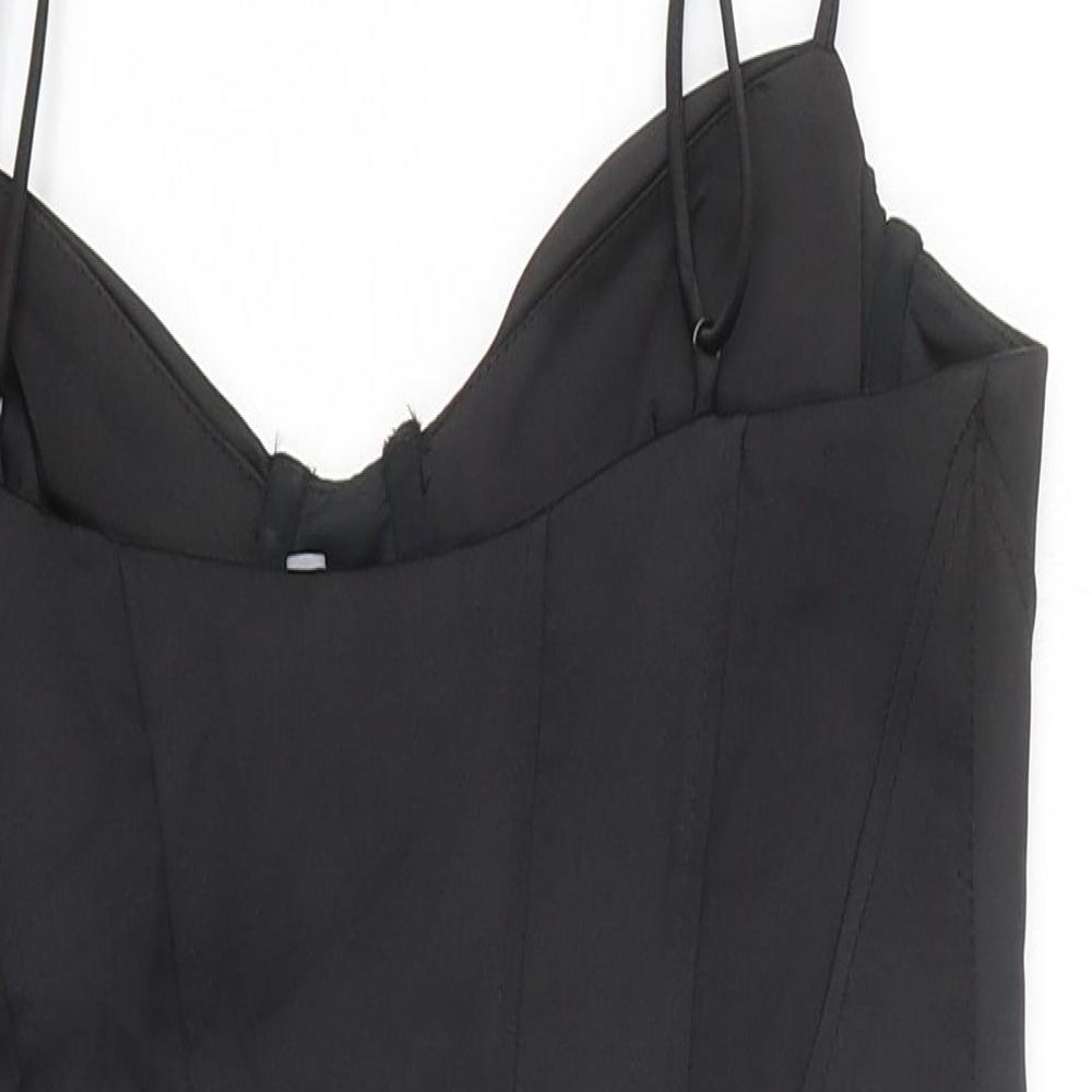 Zara Womens Black Polyester Bodysuit One-Piece Size M Snap